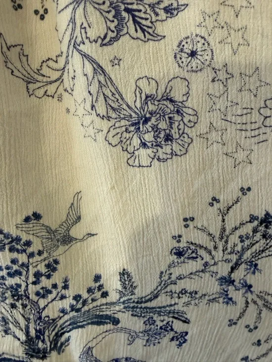 Free People Boho Cream and Navy Floral Button-Front Blouse - Picture 7 of 7